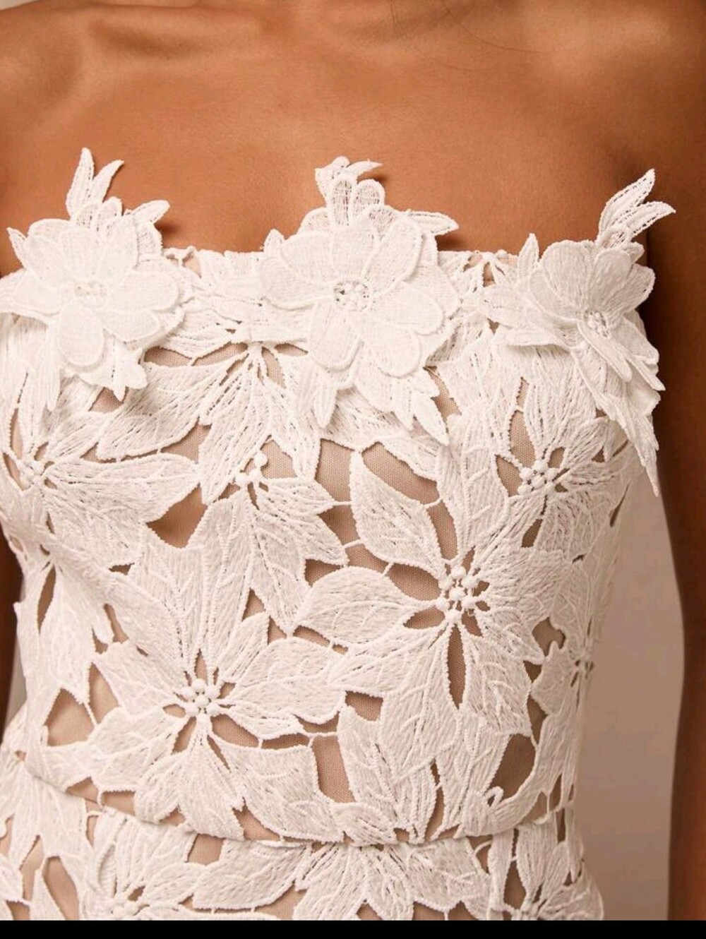 Elegant Women White Floral Summer Weddimg Guest Dress,Water-Soluble 3D Flower - Picture 3 of 6